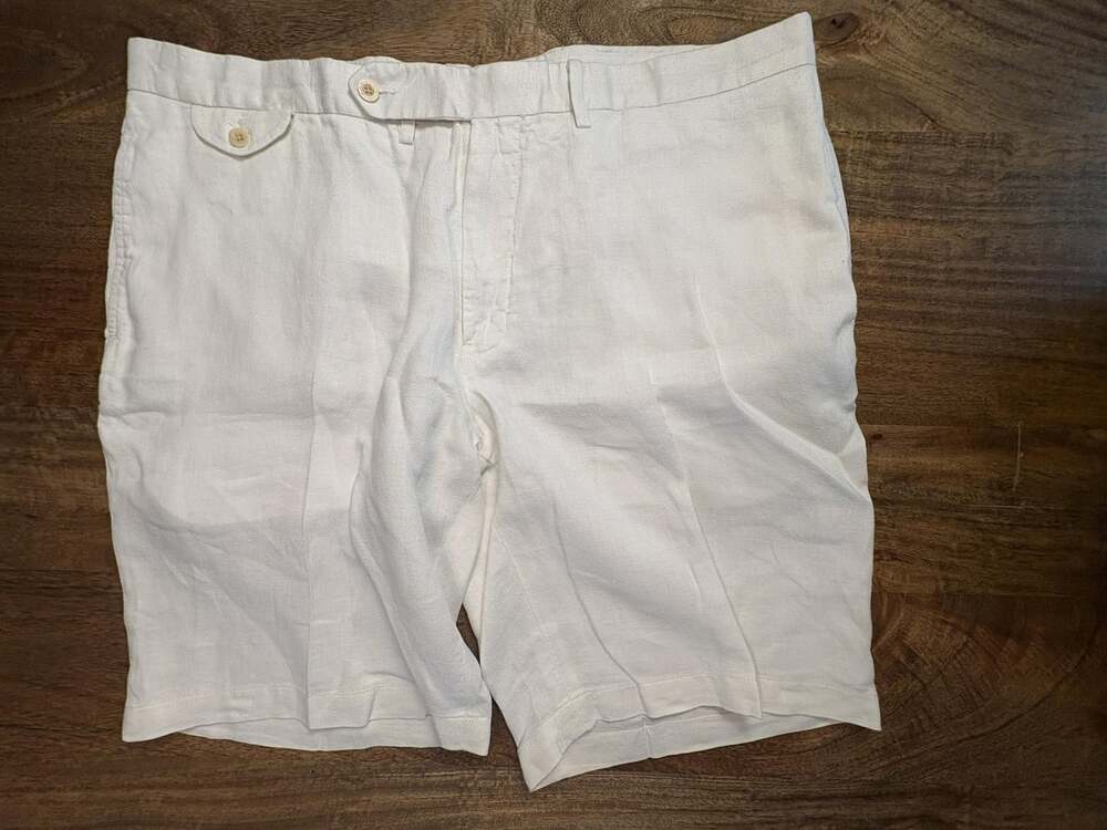 Polo Ralph Lauren Shorts Mens 36 White Linen Chino 9.5 Inch Inseam Casual Summer